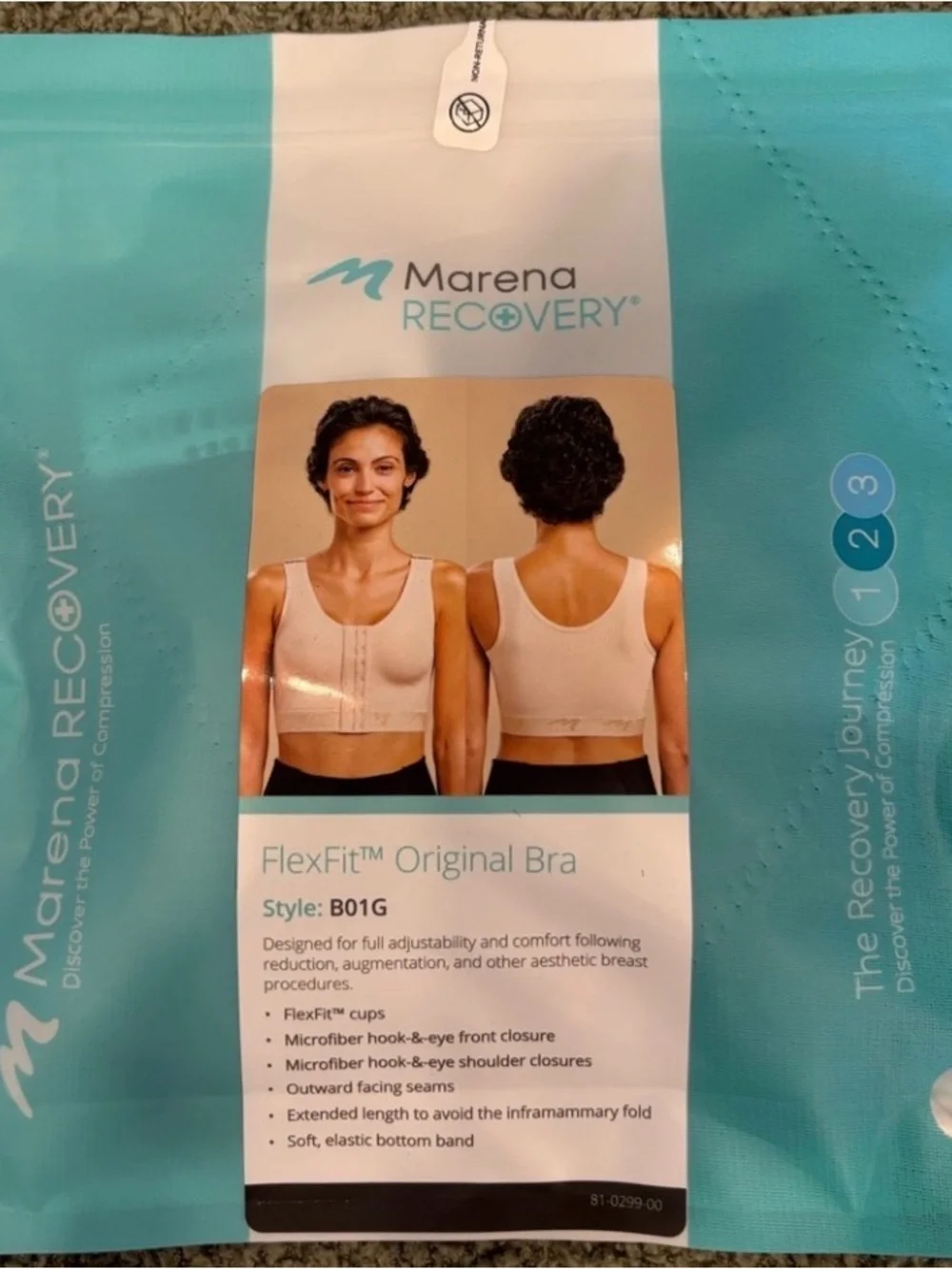 NWT Marena Recovery FlexFit Original Bra - Style B01G - Step 2-BLACK-Size 38 D/E